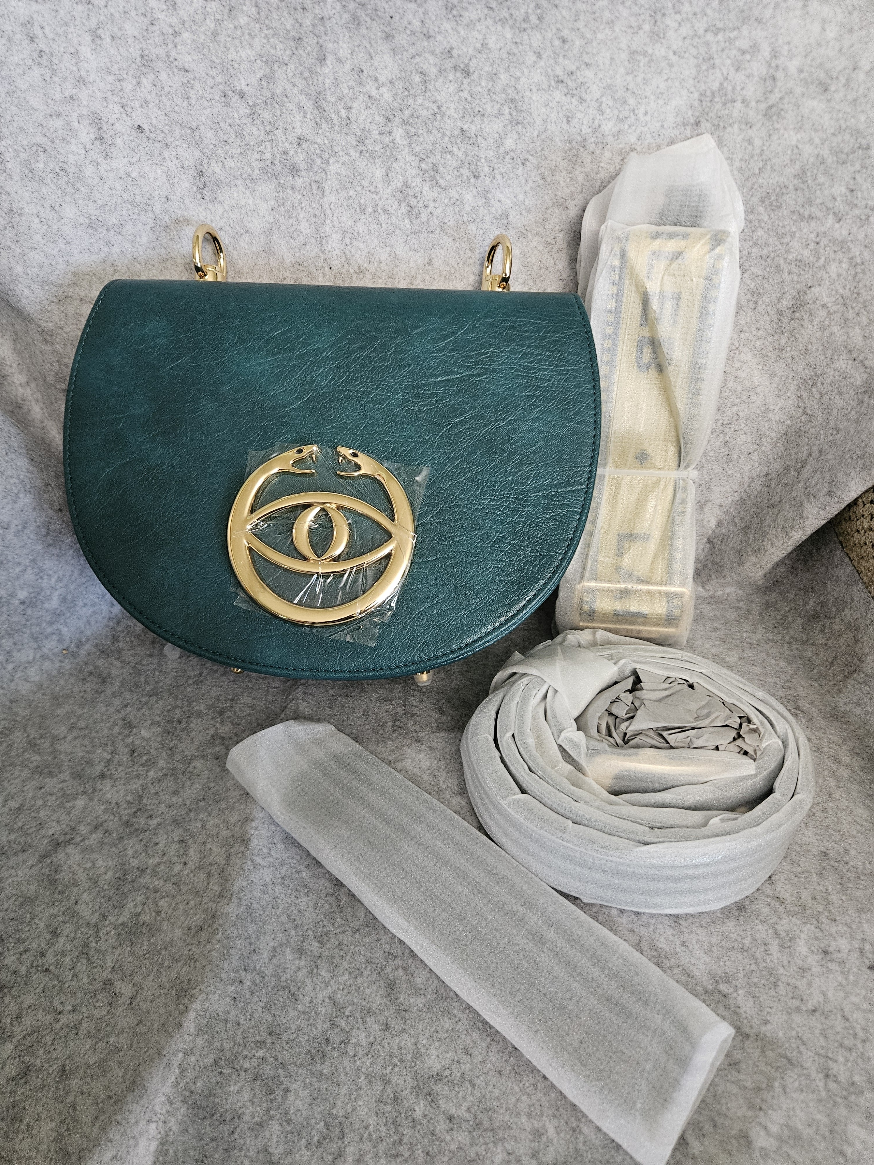 Laileb Luna Luxury Teal Crossbody Bag With Gold Emblem In Petrol Green